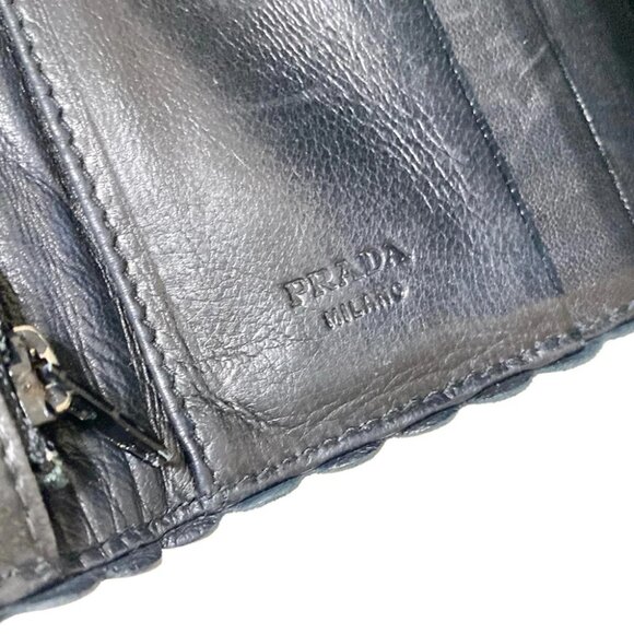 Auth PRADA - M613 Black Nylon Leather Trifold Wallet - Picture 4 of 9